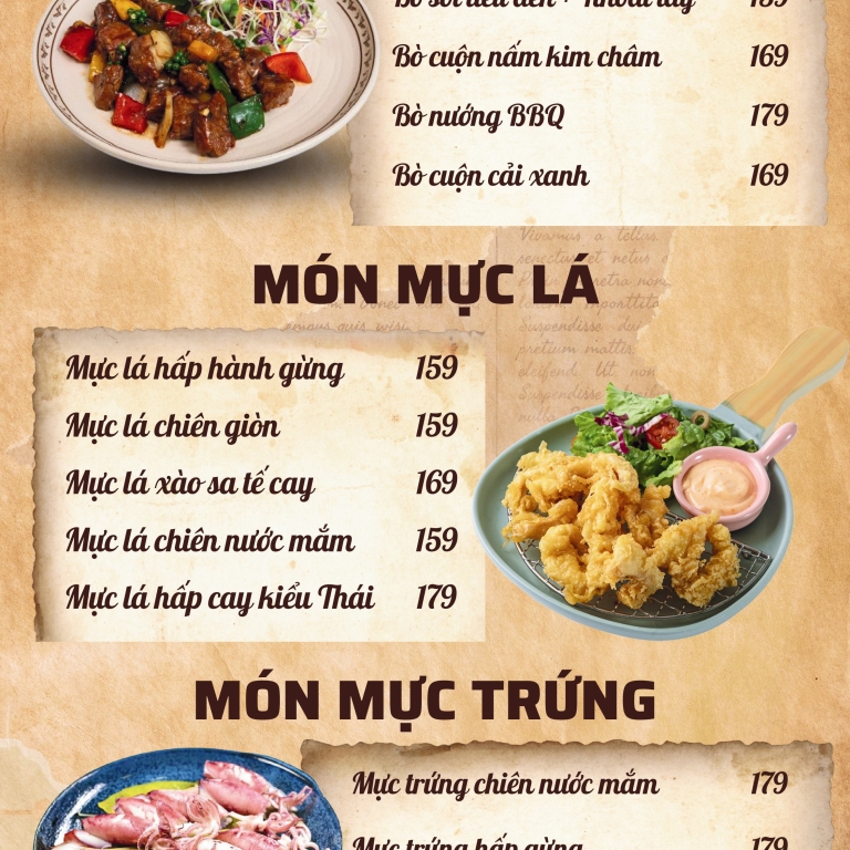 Các món bò, mực